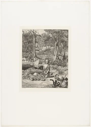 Simplicius at the Hermit's Grave (Simplicius am Grabe des Einsiedlers) from Intermezzi, Opus IV by Max Klinger, print, 1881