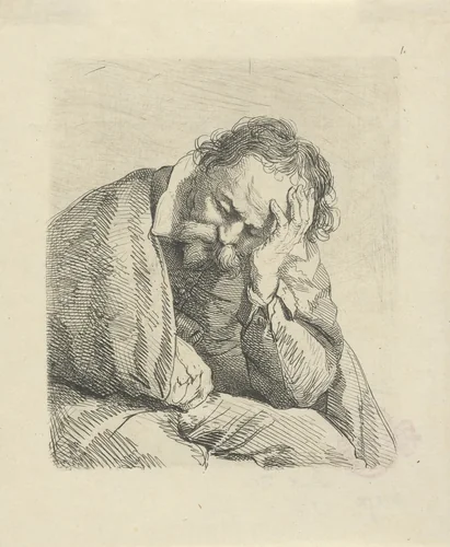 Portret van slapende oude man by Johannes Pieter de Frey, print, 1801