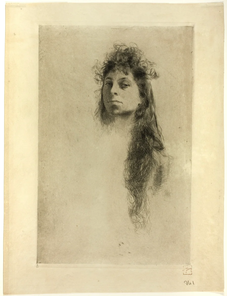 Head of a Woman with Long Hair by Robert Frederick Blum, print, 1877-1903