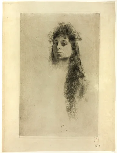 Head of a Woman with Long Hair by Robert Frederick Blum, print, 1877-1903