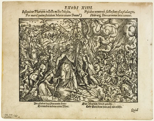The Passage of the Red Sea (recto) and The Burial of Jacob (verso) from Neuwe Biblische Figuren, plate 48 from Woodcuts from Books of the XVI Century by Jost Amman, print, 1565
