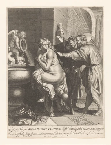 Suzanna en de ouderlingen by Michel Lasne, print, 1600-1667