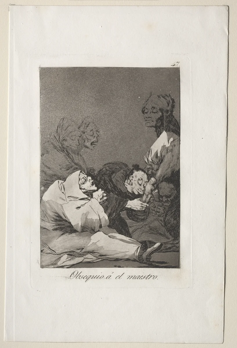 A Gift for the Master, Plate 47 by Francisco de Goya, print, 1799