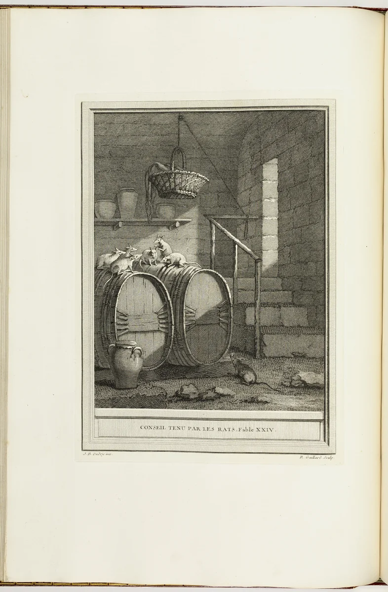 Fables choisies, mises en vers by Jean-Baptiste Oudry
Jean de la Fontaine
Charles-Nicolas Cochin
Nicolas-Gabriel Dupuis
Dominique Sornique
Pierre François Tardieu
René Gaillard
Pierre Chenu
Michel Aubert
Jean Charles Baquoy
Pierre-Étienne Moitte
Etienne Fessard
Jean Ouvrier
Claude Olivier Galimard
Jean-Jacques Flipart
Nicolas Dauphin de Beauvais
Louis-Claude Legrand
Pierre Quentin Chedel
Pierre Aveline
Jacques Philippe Le Bas
Pieter Franciscus Martenisie
Laurent Cars
Jean Pelletier
Pierre Louis de Surugue
Jacques-Jean Pasquier
Johann Christoph Teucher
Juste Chevillet
Johann Heinrich Rode
Élie du Mesnil
Martin Marvie
Jacques Firmin Beauvarlet
William Wynne Ryland
Jacques Aliamet
Noël Le Mire
Louis-Simon Lempereur
Antoine Radigues
Nicolas Le Sueur
Jean Jacques Bachelier
Charles-Antoine Jombert
Desaint et Saillant
Durand, book, 1755