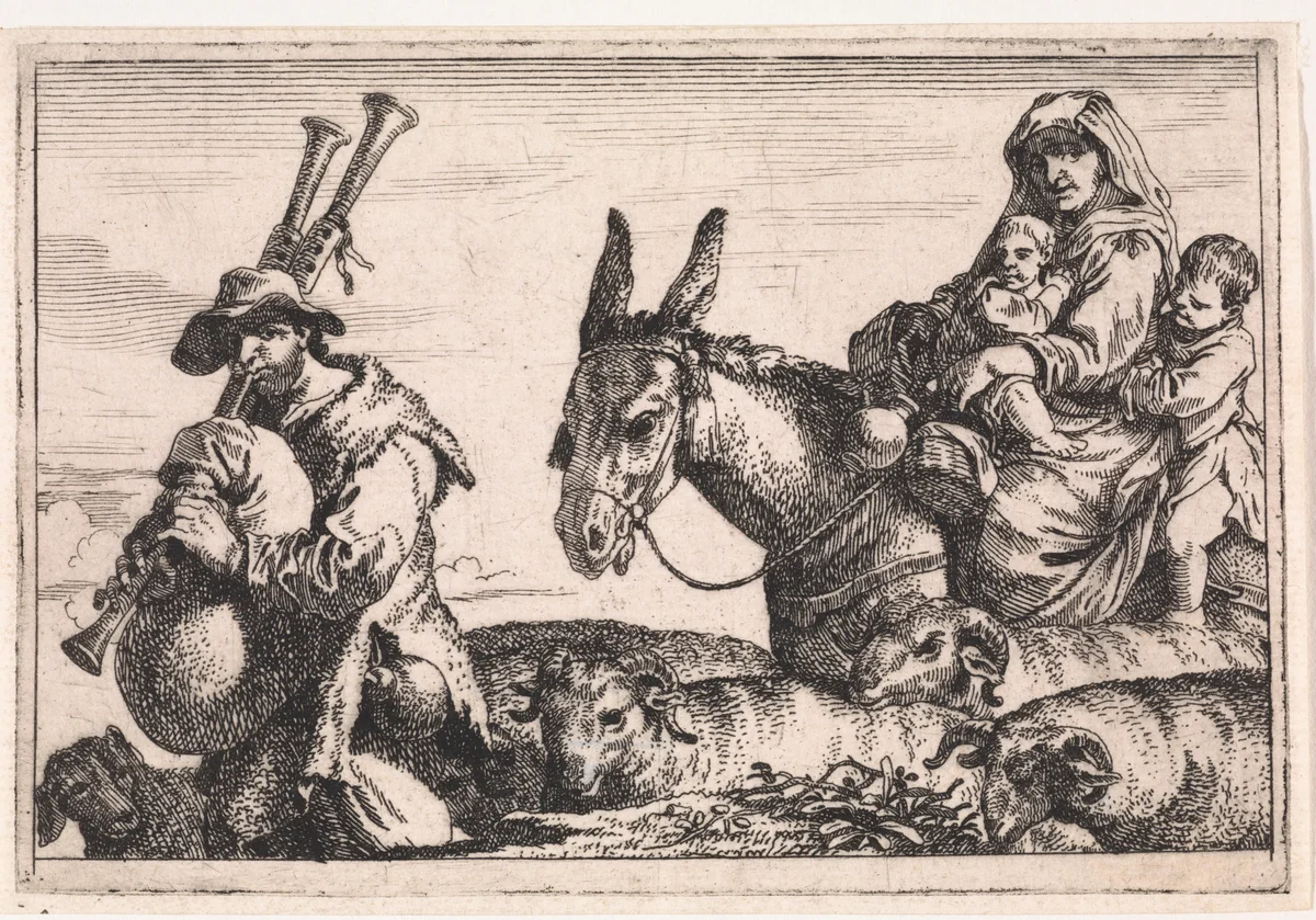 De doedelzakspeler by Jan Baptist de Wael, print, 1642-1669