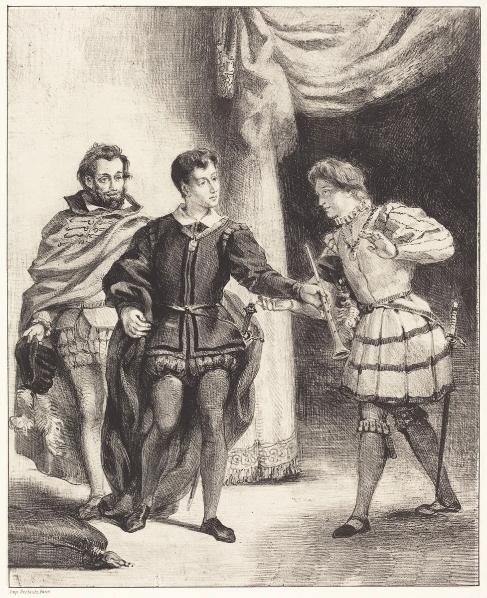 Hamlet and Guildenstern (Act III, Scene II) by Eugène Delacroix, portfolio, 1834-1843