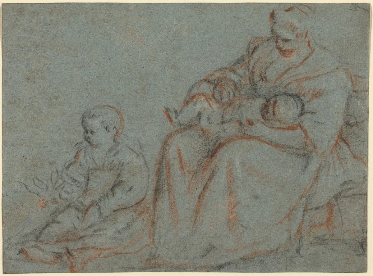 Domestic Scene by Gerolamo Bassano, drawing, 1566-1621