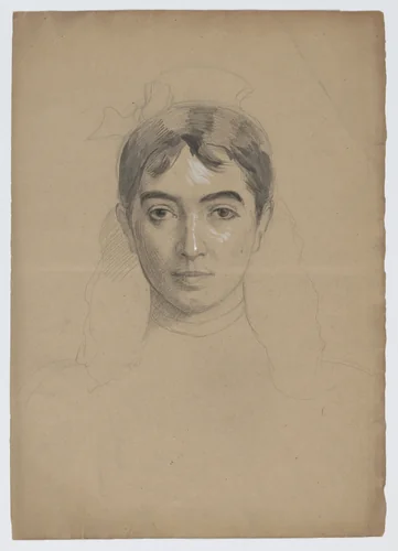 Self-portrait (recto); Study for a self-portrait (verso) by Marie Bracquemond, drawing, 1865-1875