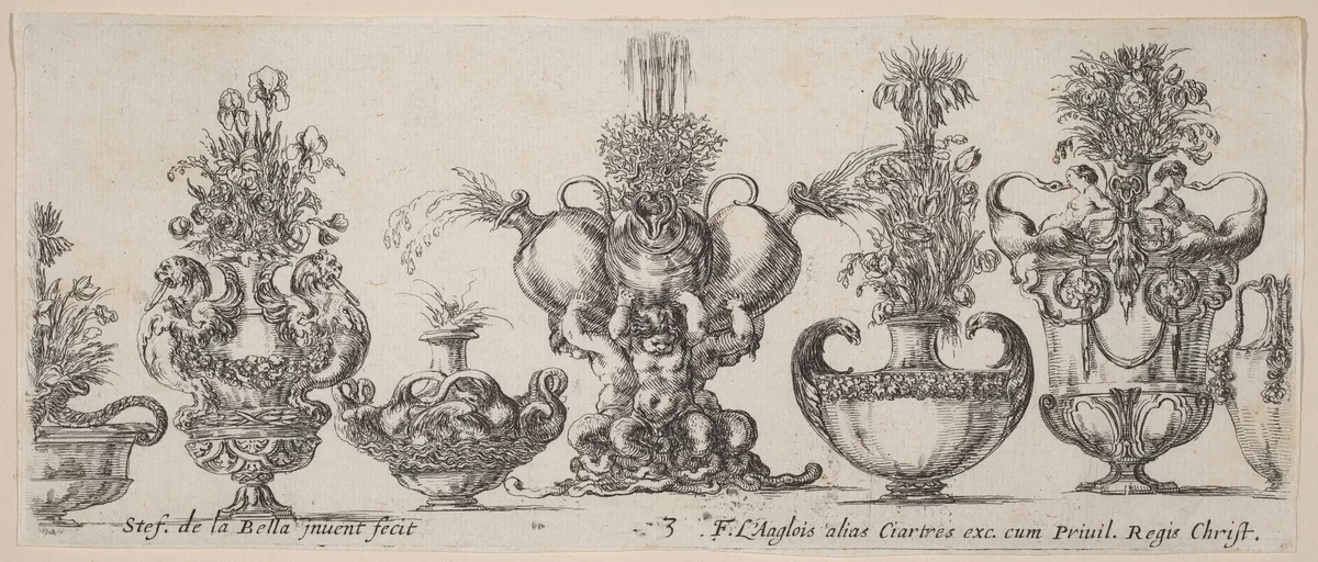 Fantastic Vases by Stefano della Bella, print, 1646