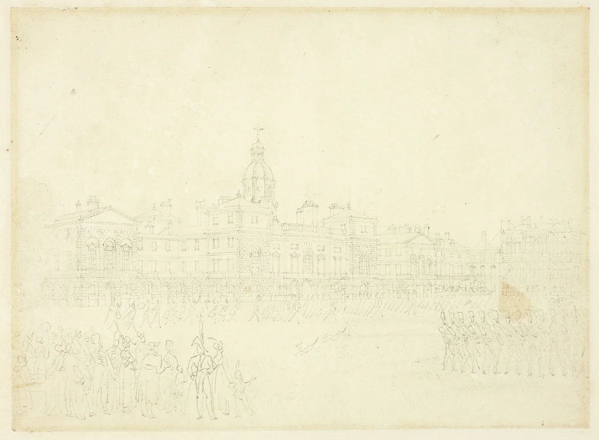 Study for Mounting Guard, St James Park, from Microcosm of London by Augustus Charles Pugin
Thomas Rowlandson, drawing, 1807-1809