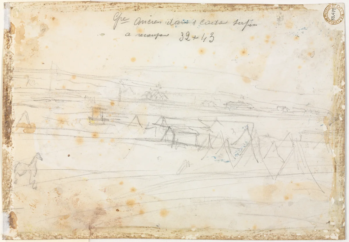 War Encampment Scene (verso) by Constantin Guys, drawing, 1802-1892