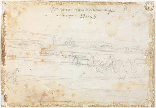 War Encampment Scene (verso) by Constantin Guys, drawing, 1802-1892