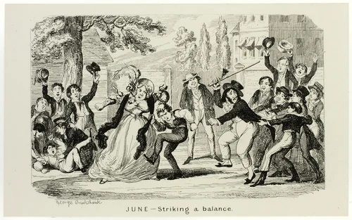 June - Striking a Balance from George Cruikshank's Steel Etchings to The Comic Almanacks: 1835-1853 by George Cruikshank, print, 1840