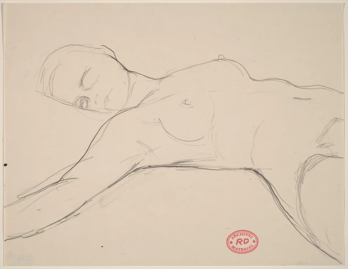 Untitled [reclining female nude with right arm outstretched] by Richard Diebenkorn, drawing, 1955-1967