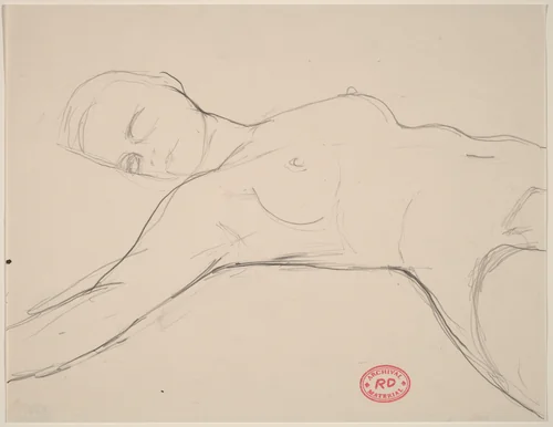 Untitled [reclining female nude with right arm outstretched] by Richard Diebenkorn, drawing, 1955-1967
