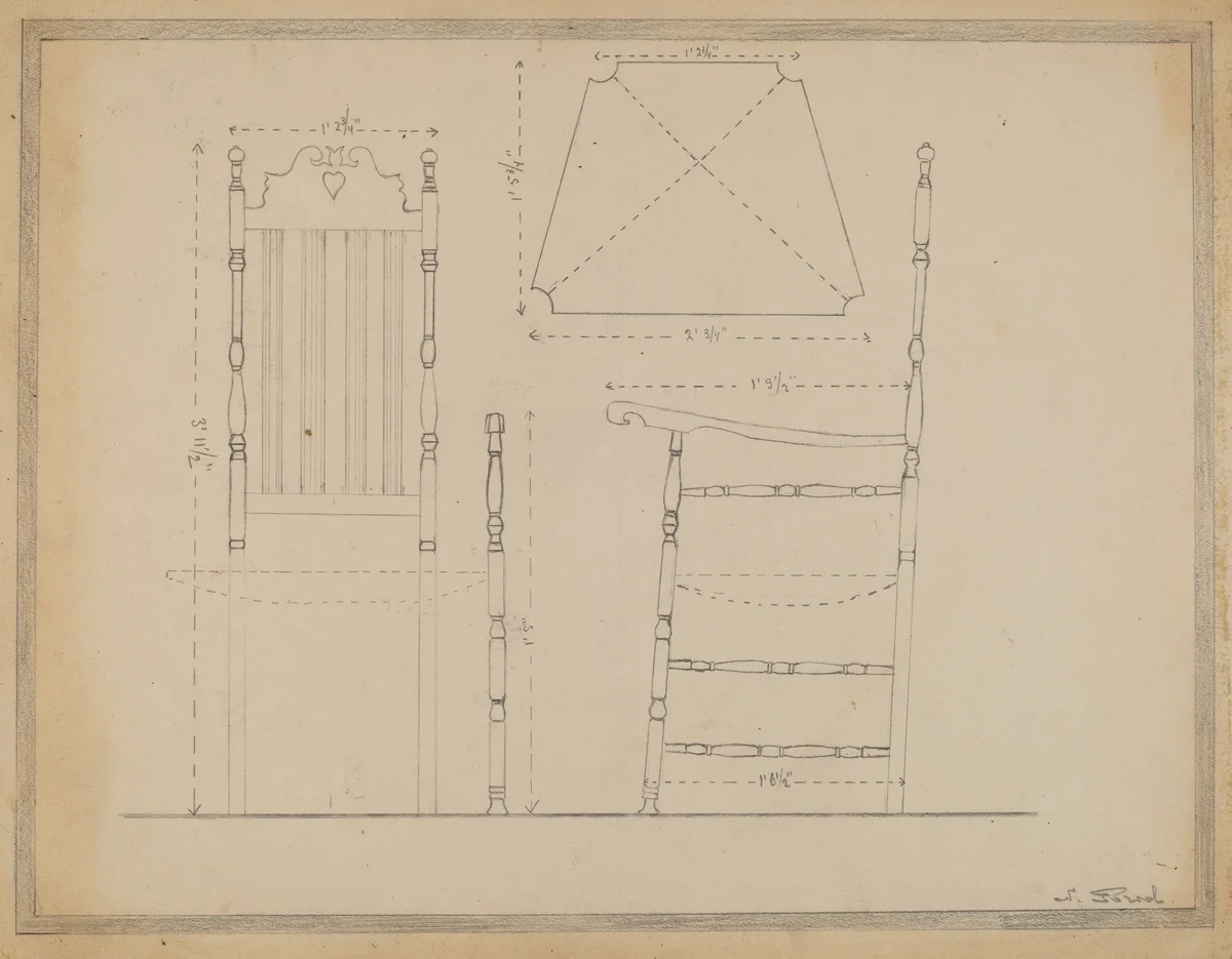 Drawing of Chair by Nicholas Gorid, index of american design, 1935-1942