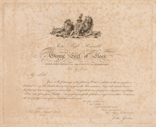 A Selection of Twenty of the Most Picturesque Views in Paris, and its Environs: Dedication Page by John Girtin, print, 1803