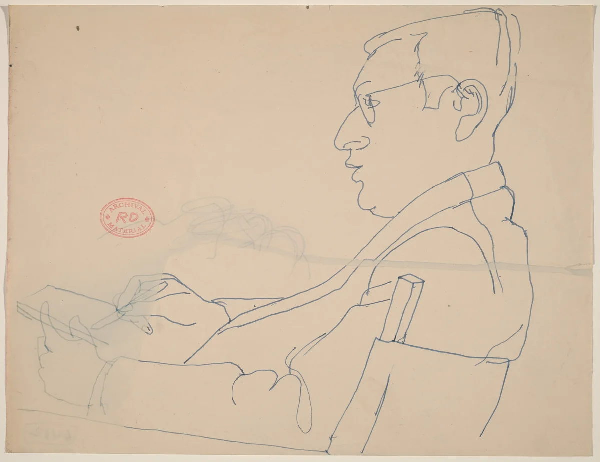 Untitled [side view of a seated man with glasses drawing] by Richard Diebenkorn, drawing, 1955-1967