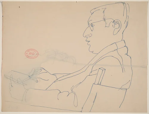 Untitled [side view of a seated man with glasses drawing] by Richard Diebenkorn, drawing, 1955-1967