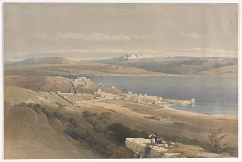 City of Tiberias on the Sea of Galilee, looking towards Hebron by David Roberts, print, 1839