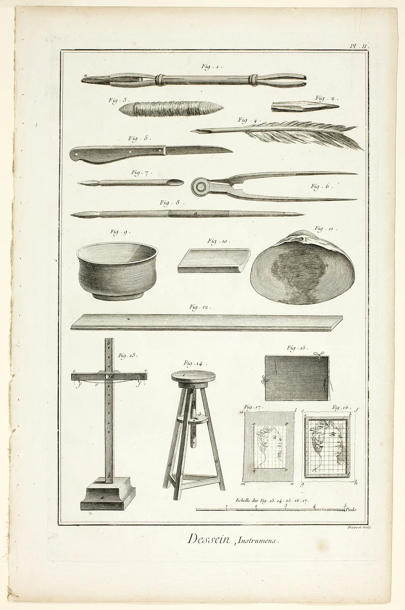 Design: Instruments, from Encyclopédie by Benoît-Louis Prévost, print, 1762-1777