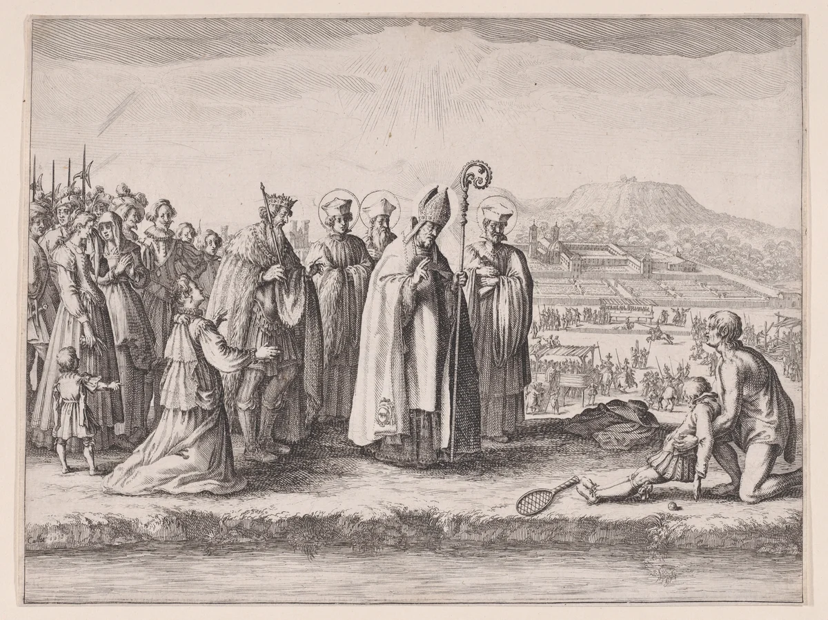 Saint Mansuy, pièce appelée aussi Saint Mansuet ou La Raquette (Saint Mansuy, piece also called Saint Mansuet or The Racket) by Jacques Callot, print, 1611-1621