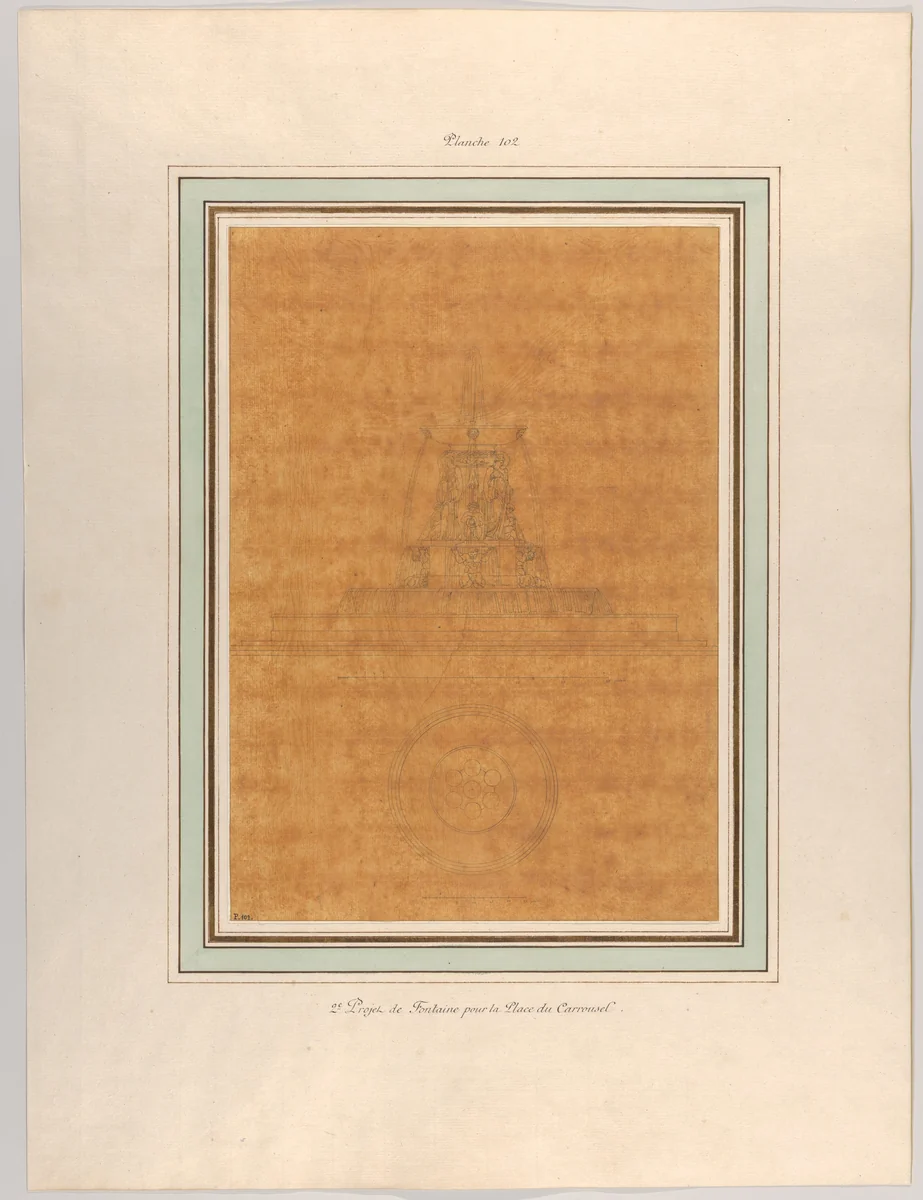 Project for a Fountain for La Place du Carrousel by Pierre Fontaine, drawing, 1801-1811