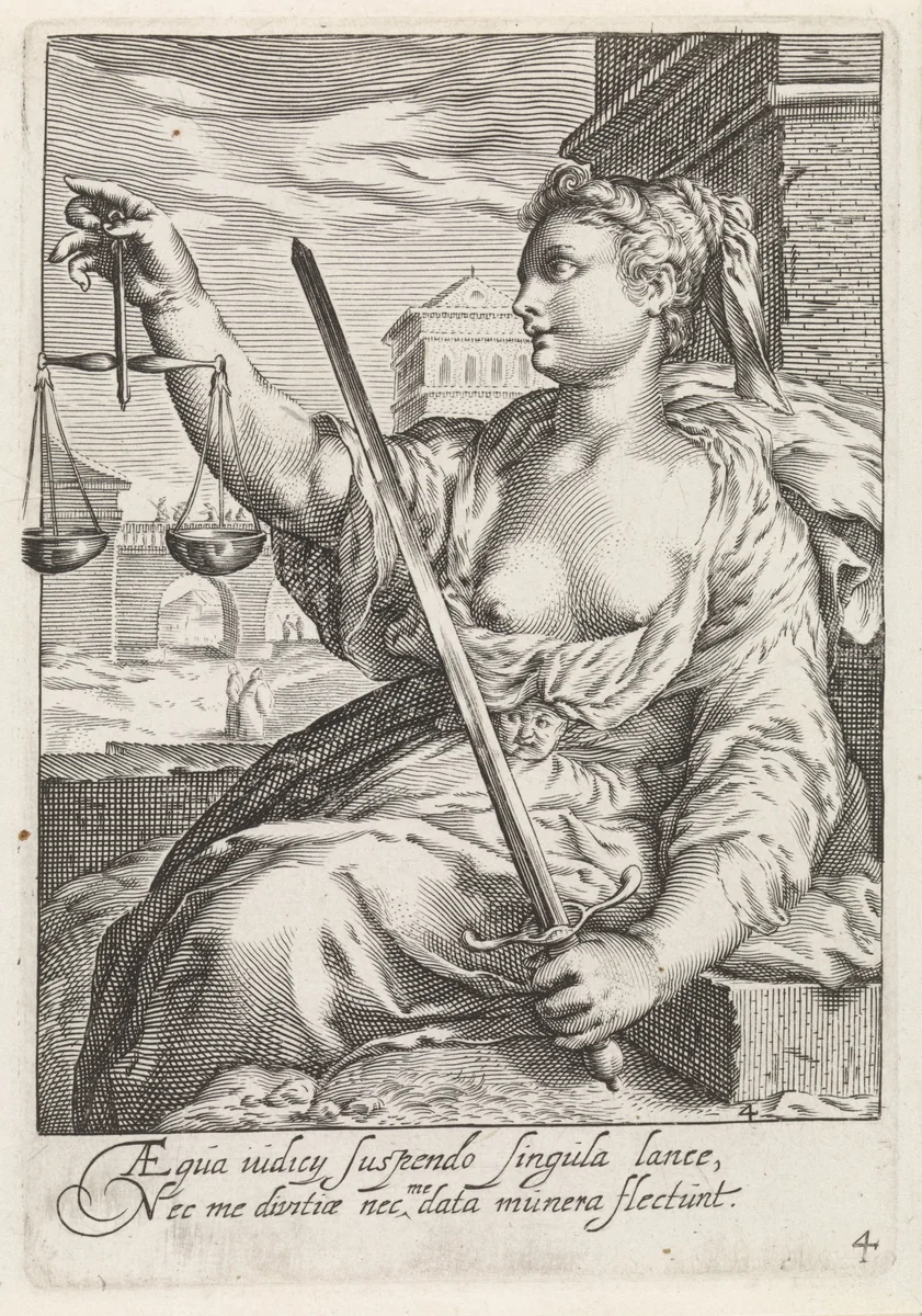 Rechtvaardigheid (Justitia) by anonymous, print, 1601-1652