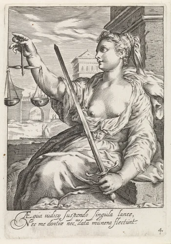 Rechtvaardigheid (Justitia) by anonymous, print, 1601-1652