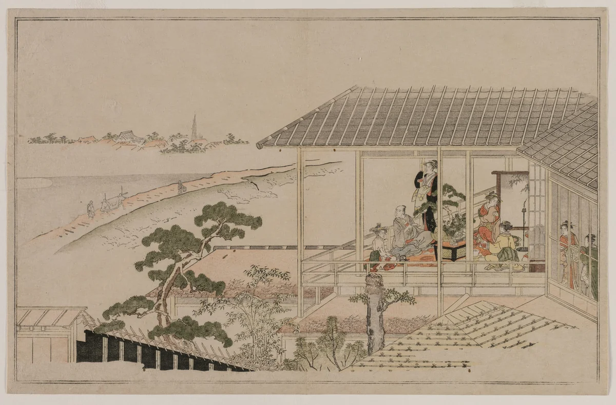 Moonrise Over the Nihon Embankment and the Yoshiwara by Kitagawa Utamaro (喜多川歌麿), print, 1790