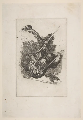 Old woman on a swing by Goya, print, 1760-1828