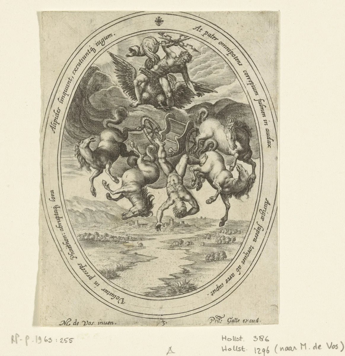 Jupiter doet Phaëthon neerstorten by Unknown, print, 1542-1602
