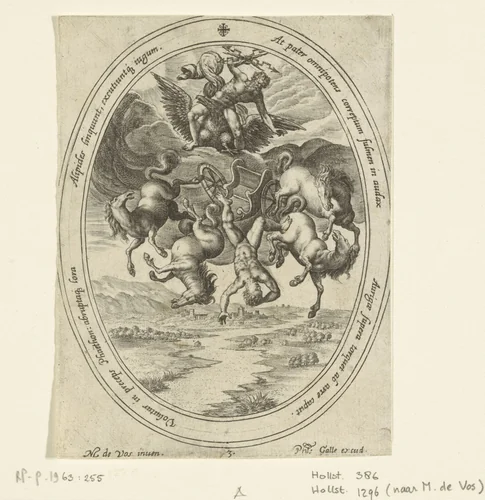 Jupiter doet Phaëthon neerstorten by Unknown, print, 1542-1602