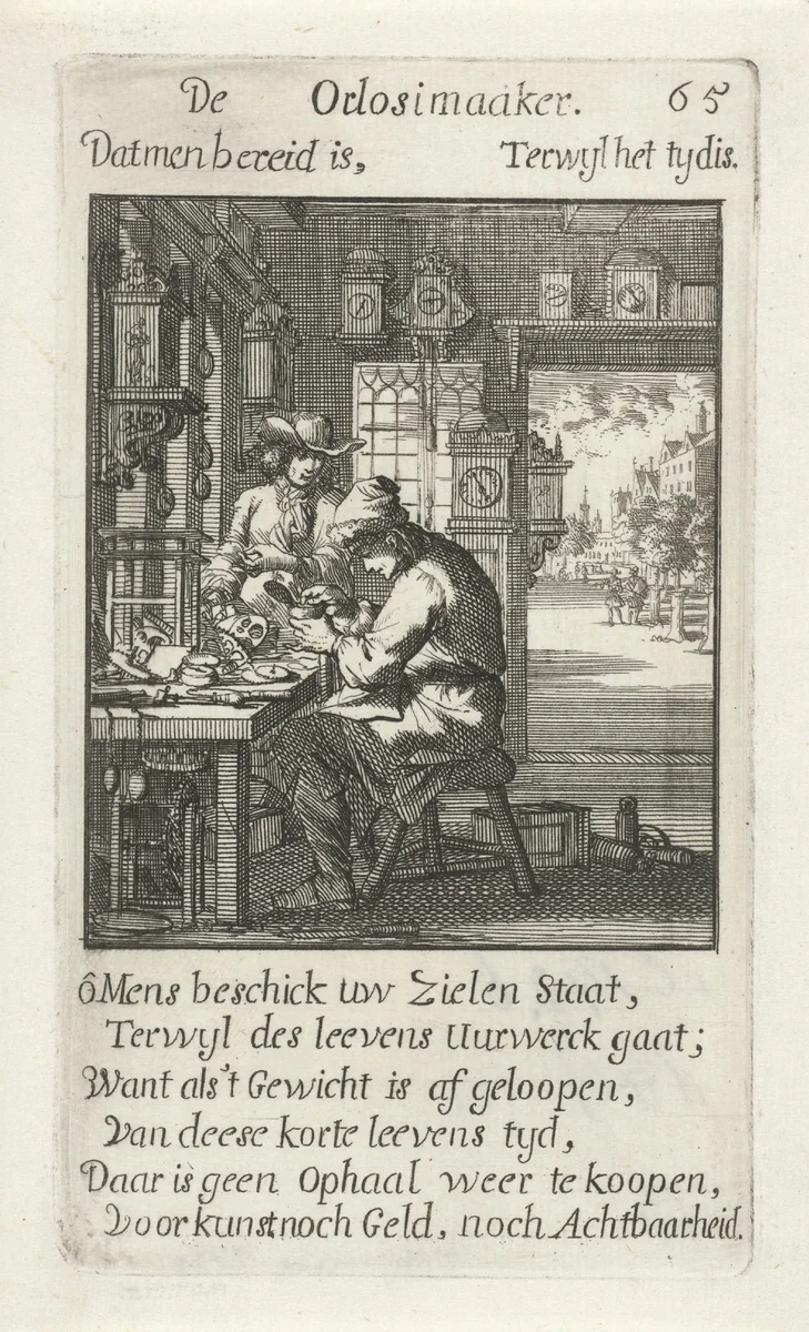 Horlogemaker by Jan Luyken, print, 1694