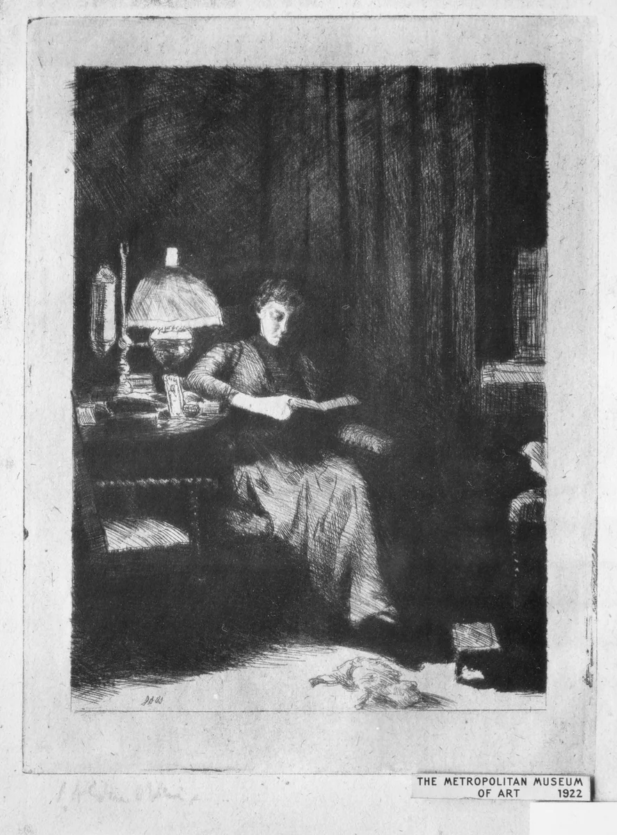 The Evening Lamp by Julian Alden Weir, print, 1885-1895