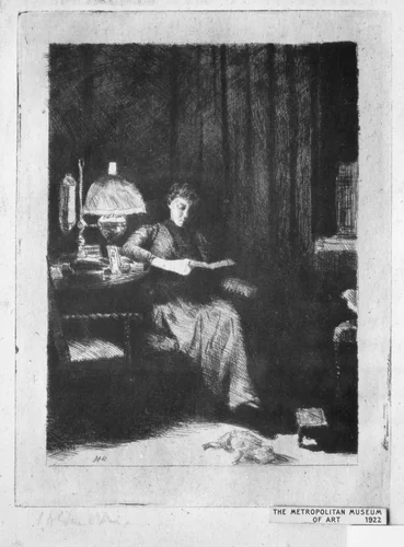 The Evening Lamp by Julian Alden Weir, print, 1885-1895