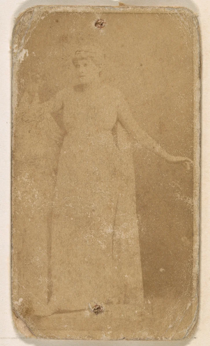 Standing actress in long pale gown, from the Actresses series (N245) issued by Kinney Brothers to promote Sweet Caporal Cigarettes by Kinney Brothers Tobacco Company, photograph, 1890