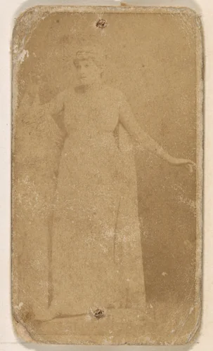 Standing actress in long pale gown, from the Actresses series (N245) issued by Kinney Brothers to promote Sweet Caporal Cigarettes by Kinney Brothers Tobacco Company, photograph, 1890