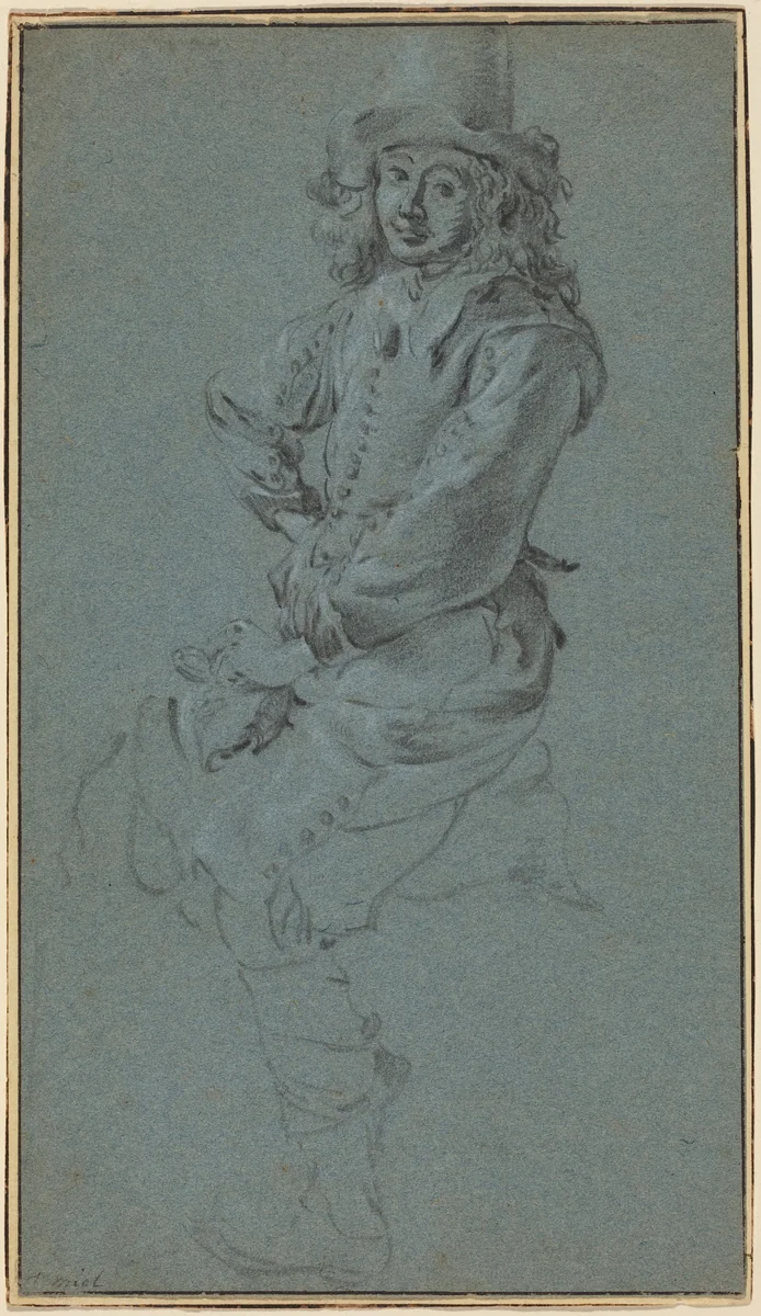 Seated Cavalier with His Arm Akimbo by Jan Miel, drawing, 1599-1663