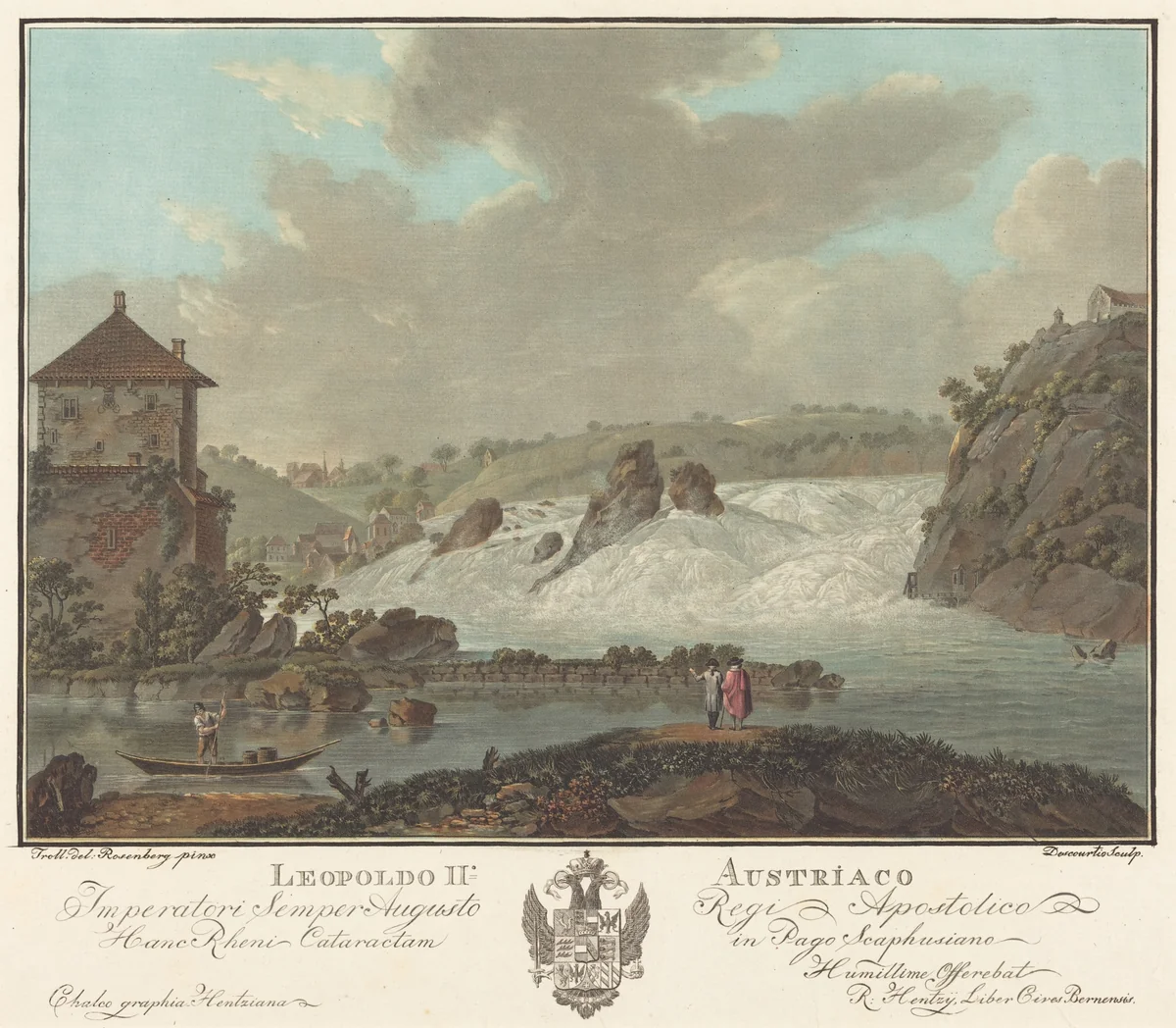 Falls of Schaffhausen by Charles Melchior Descourtis, print, 1784