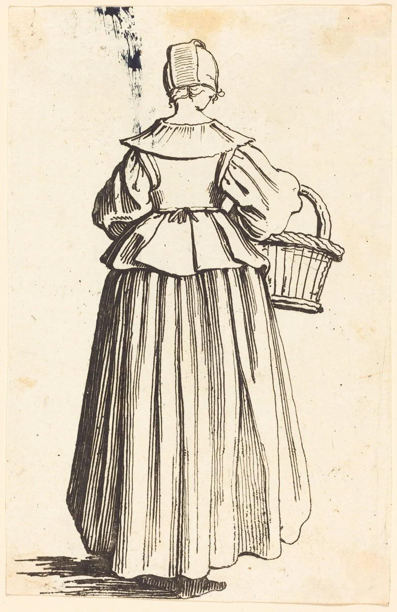 Peasant Woman with Basket, Seen from Behind by Israel Henriet; Jacques Callot, print, 1630-1661