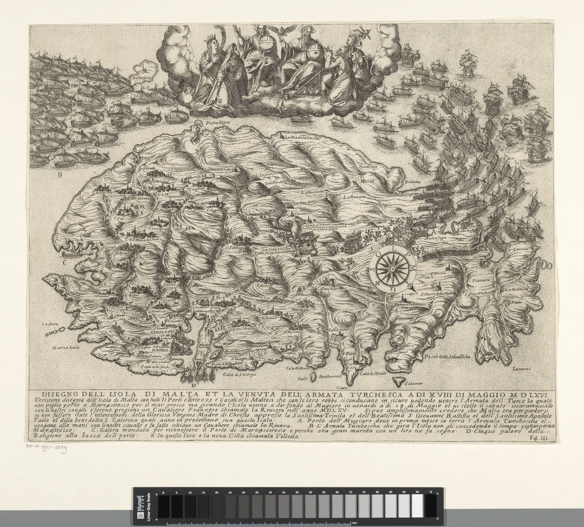 Aanval van de Turken op Malta by Antonio Francesco Lucini, print, 1665