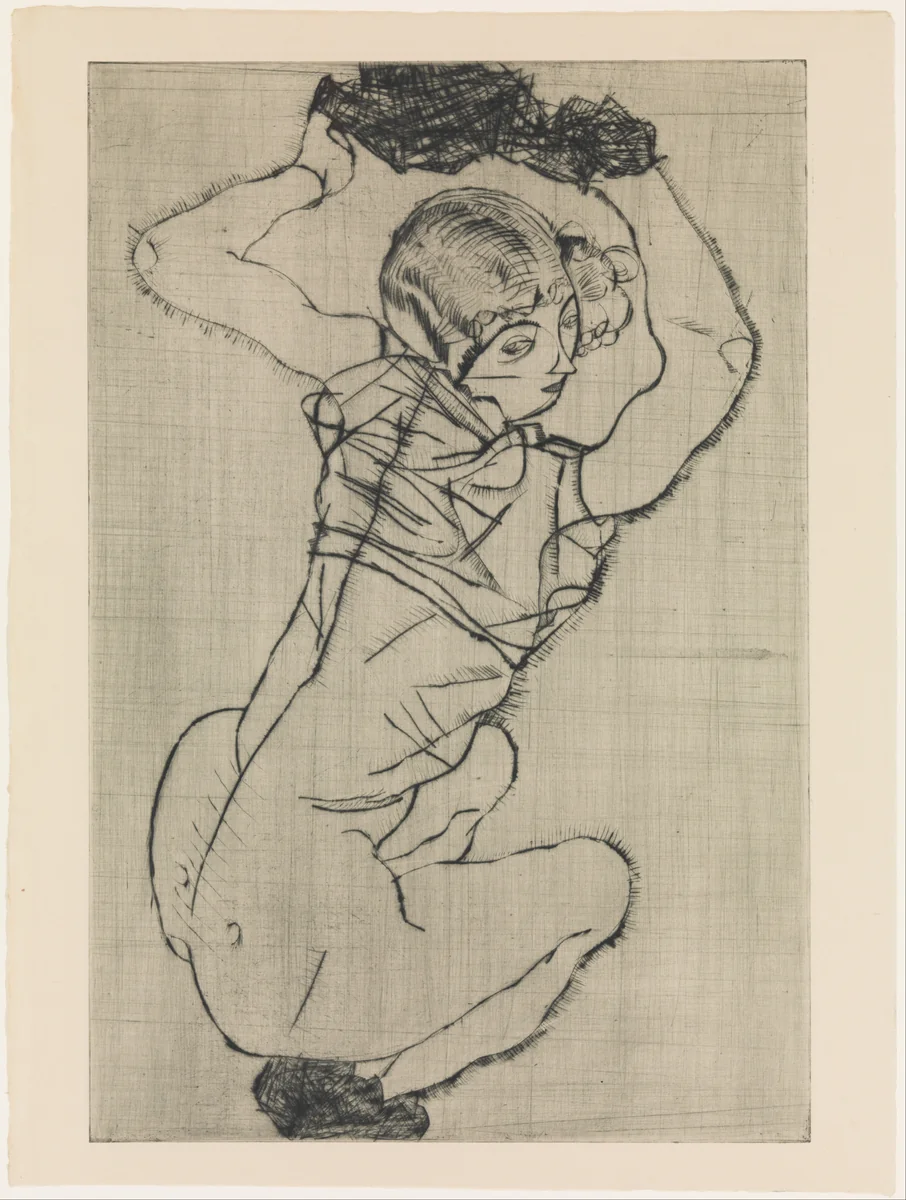Squatting Woman by Egon Schiele, print, 1914