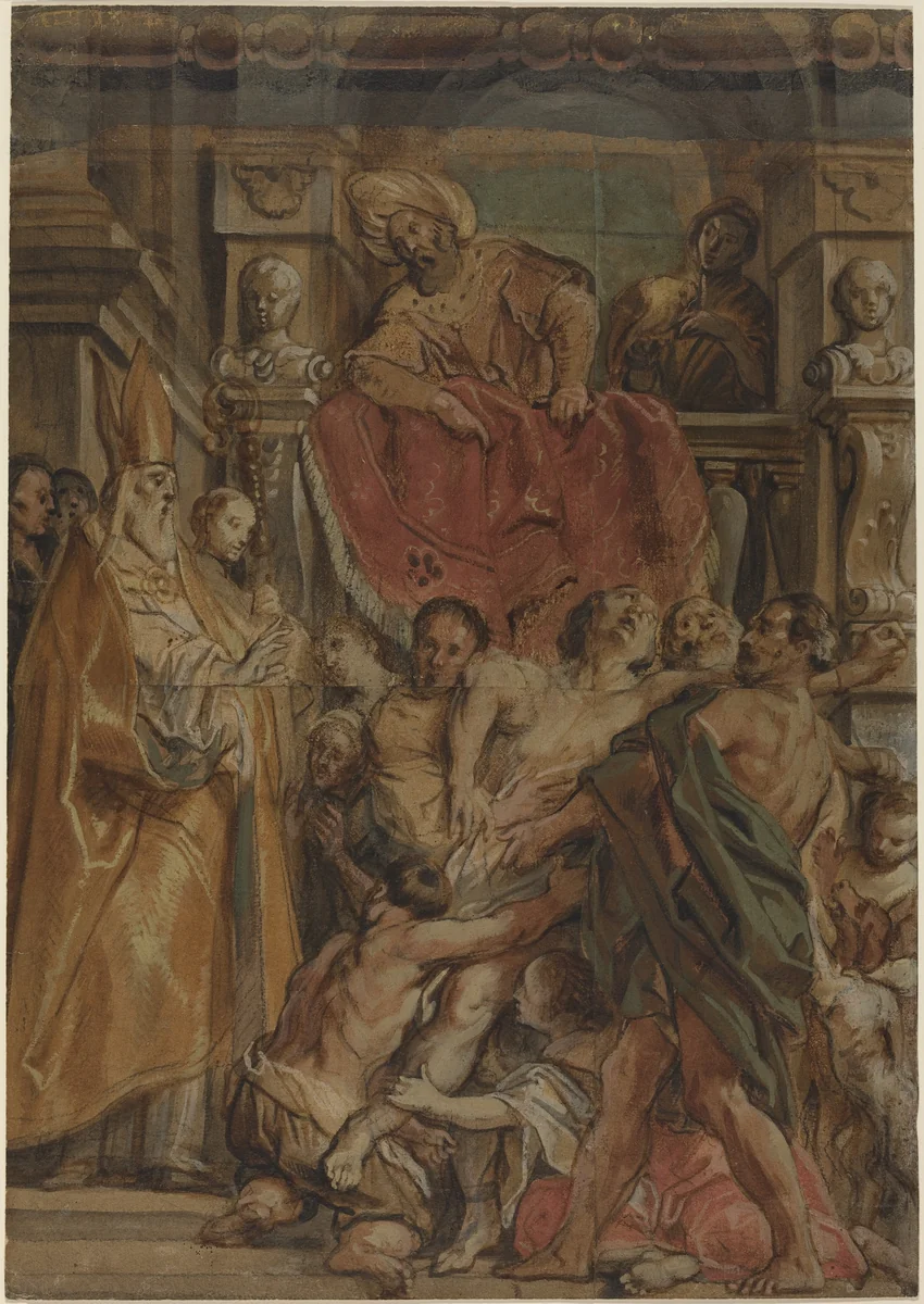 Saint Martin of Tours Healing the Servant of Tetrodius by Jacob Jordaens, drawing, 1630