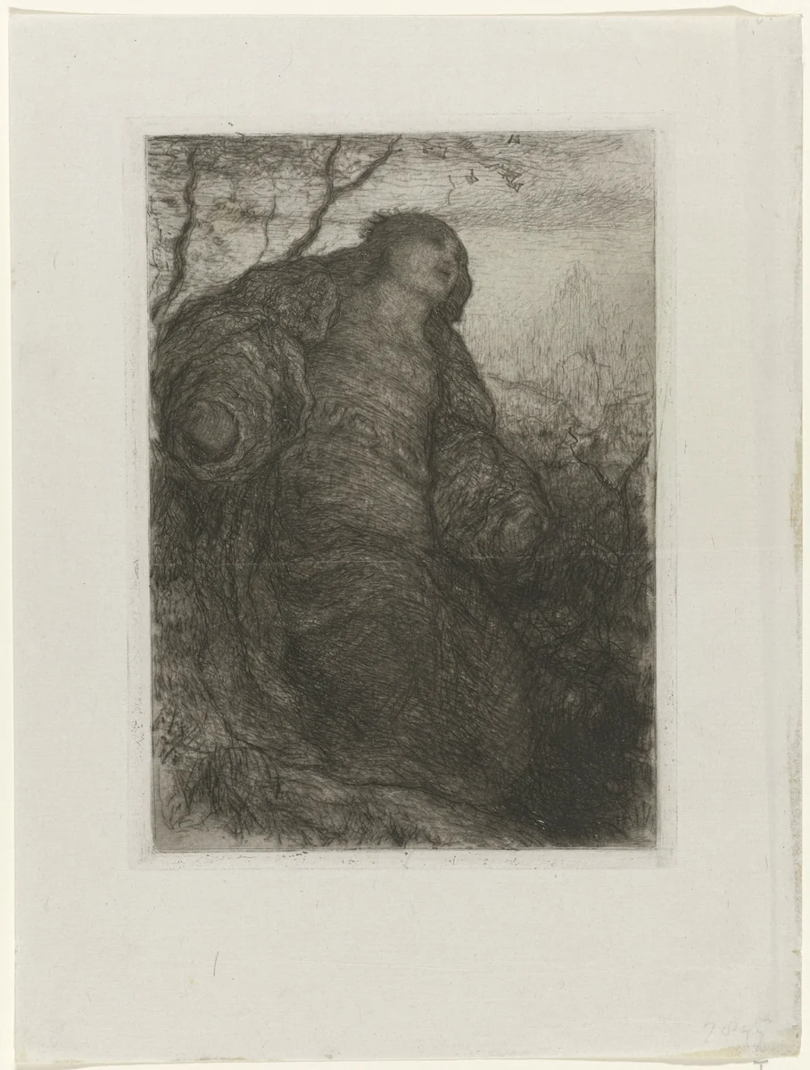 Vrouw onder een boom by Matthijs Maris, print, 1887-1888