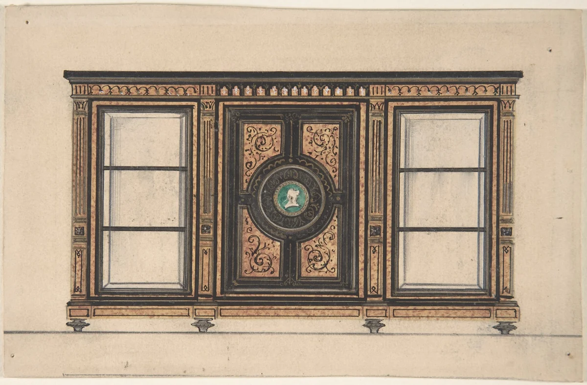 Design for a Cabinet with Portrait Rondel by anonymous, drawing, 1800-1900