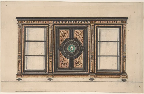 Design for a Cabinet with Portrait Rondel by anonymous, drawing, 1800-1900