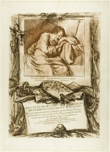 Title Page: Collection of several drawings engraved after Barbieri da Cento (known as Guercino) engraved on copper and presented to Thomas Jenkins, painter and member of the Academy of St. Luke, out of respect and friendship from his fellow member, the architect Gio. Battista Piranesi by Giovanni Battista Piranesi, print, 1764