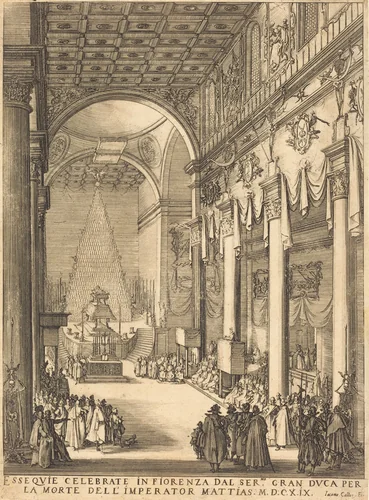 The Catafalque of the Emperor Mathias by Jacques Callot, print, 1619
