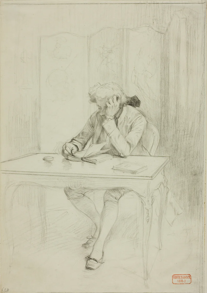 Man in Eighteenth-Century Dress, Seated at Table and Reading by Charles Bargue, drawing, 1846-1883
